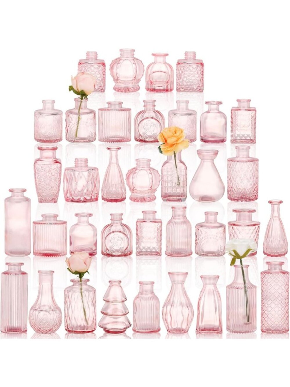 36pcs Pink Glass Bud Vases Set - Small Flower Centerpieces for Home Decor